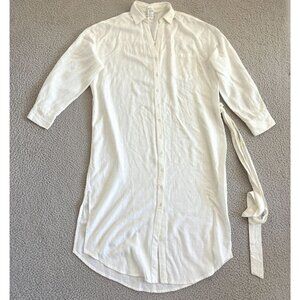 L Space Shirt Dress White Belted Button Up Long Sleeve Pocket Beachy